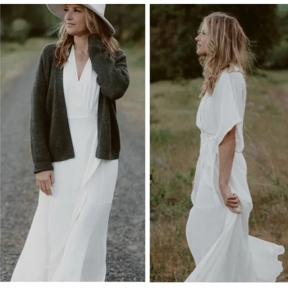 Reformation Winslow White Ivory Wrap Maxi Dress Small Flowy Gown - Picture 3 of 11